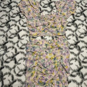 Floral Ruched Two-Piece Jumpsuit & Romper Set - Lavender Multi